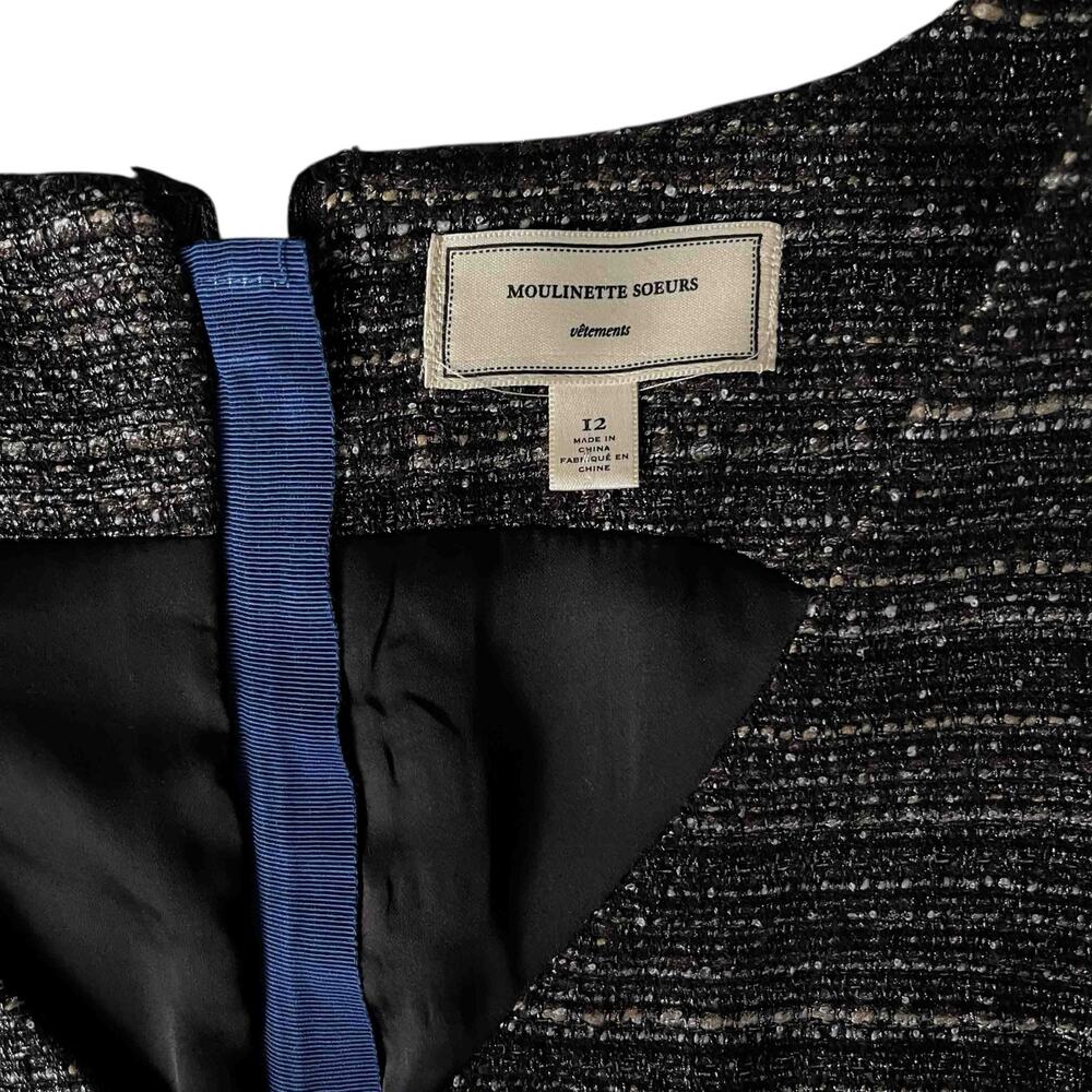 Womens Moulinette Soeurs Anthropologie Glissade Shimmer Tweed Dress Black Sze 12 - Picture 5 of 11